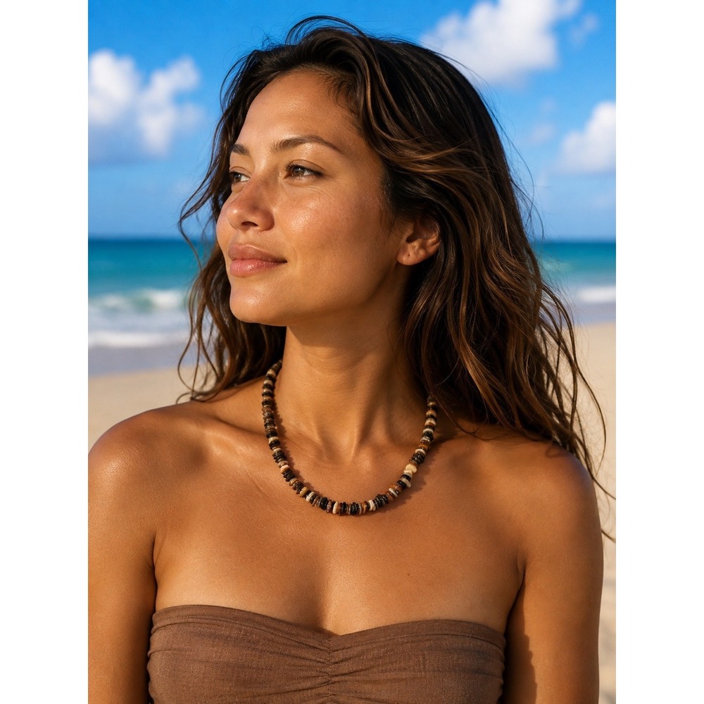 Vintage 70s 80s 90s Shell Chip Necklace Brown Translucent Surfer Choker Barrel
